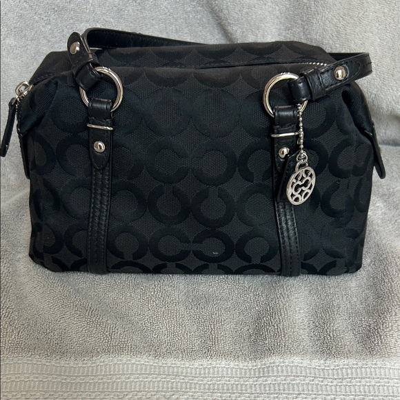Coach Handbags - Coach Black Signature Jacquard Shoulder Bag with Silver Charm